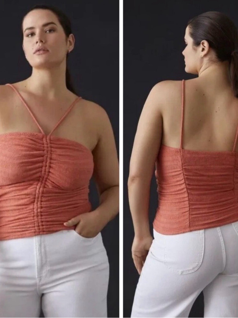 ANTHROPOLOGIE PILCRO TANK TOP SZ XS ORANGE RUCHED RIBBED HALTER CORAL BLOUSE